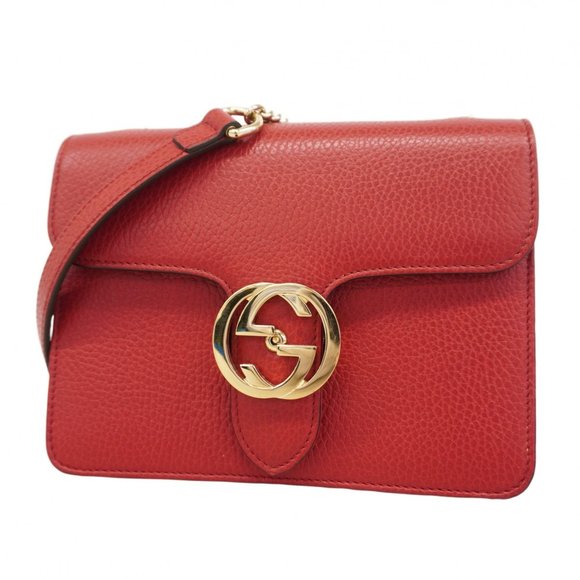 Gucci Interlocking G Shoulder Bag 510304 Leather Red Women's - Picture 1 of 9
